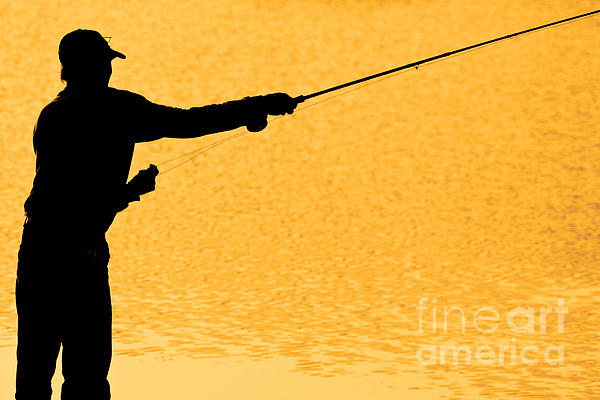 Silhouette of a Fisherman Holding a Fishing Pole BW T-Shirt by James BO  Insogna - Pixels
