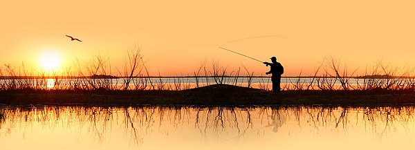 Silhouette Of A Man Fishing Bath Towel by Panoramic Images - Fine Art  America