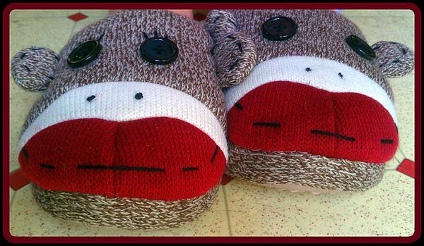 Sock Monkey Slippers Blanket by Kathy Barney -