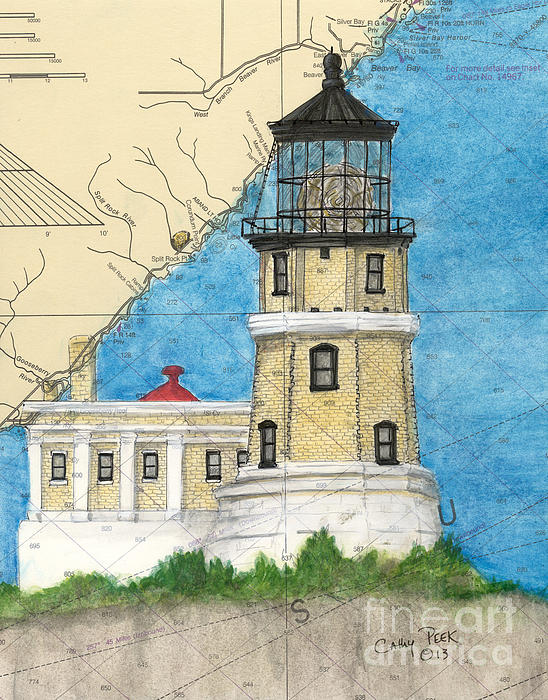 Cathy Peek - Split Rock Lighthouse MN Cathy Peek Nautical Chart Map Art