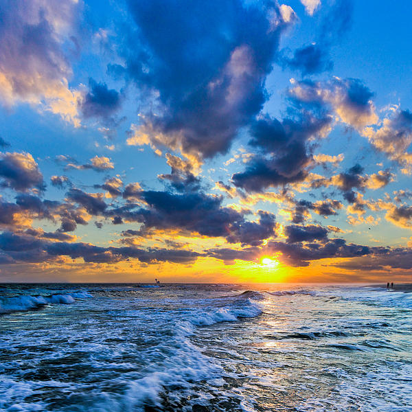 Square Frame Blue Landscape-pensacola Beach Waves-winter by Eszra Tanner