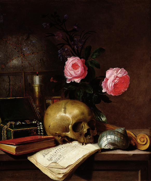 Still Life With A Skull Oil On Canvas Greeting Card for Sale by Letellier