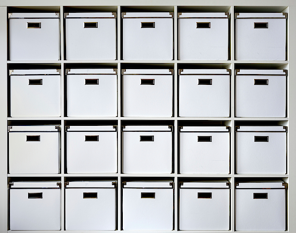 Storage Boxes On Shelves Greeting Card by Wladimir Bulgar