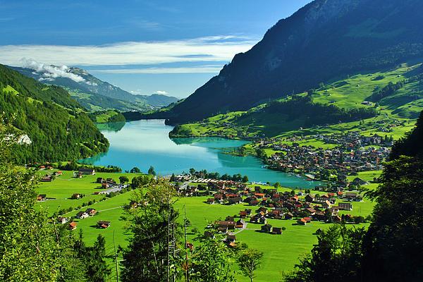 Swiss Mountain Village Vista Greeting Card for Sale by David Broome