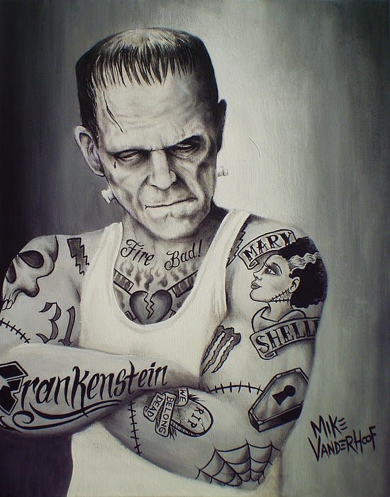 Tattooed Frankenstein by Mike Vanderhoof T-Shirt by Mike Vanderhoof - Fine  Art America