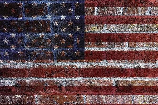 Usa Flag On Brick Wall Background Print by JPLDesigns