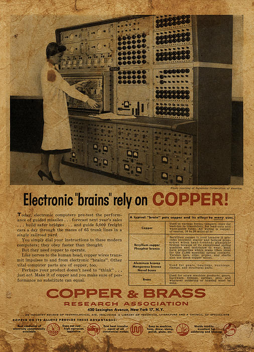 Vintage Copper and Brass Retro Magazine Electronics Advertisement T-Shirt  by Design Turnpike - Pixels