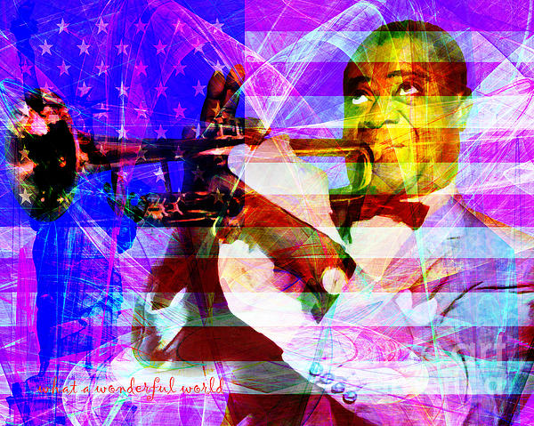 What A Wonderful World Louis Armstrong With Flag 20141218 v1 with text m128  Adult Pull-Over Hoodie by Wingsdomain Art and Photography - Pixels