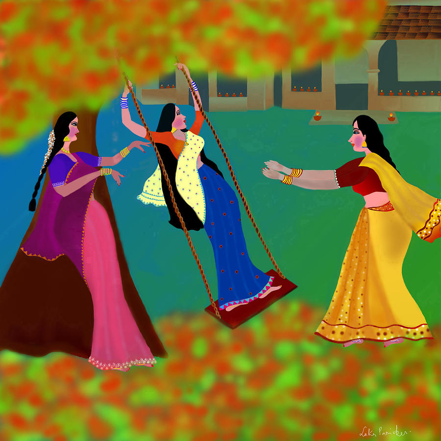                        The Swing Under the Gulmohur Tree                                             Digital Art by Latha Gokuldas Panicker