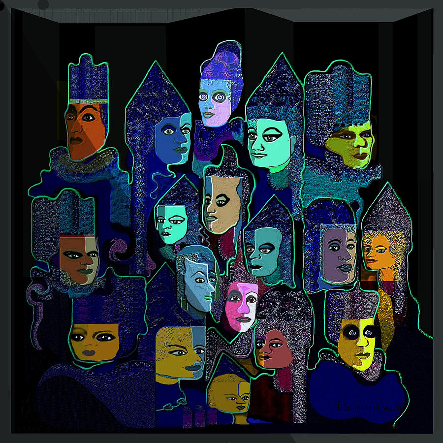   067 - Pyramid Of Faces Painting by Irmgard Schoendorf Welch