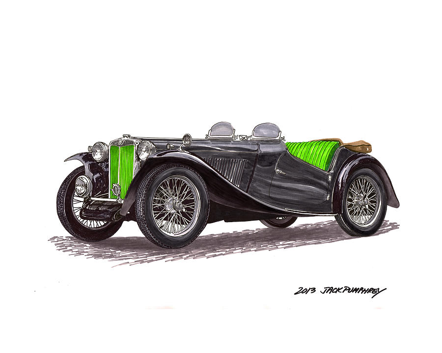British Sport Cars Painting - Black and Green  M G T C    by Jack Pumphrey