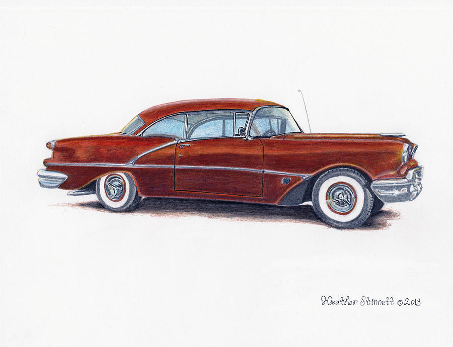 Vintage Drawing -  1956 Oldsmobile Super 88 #1956 by Heather Stinnett