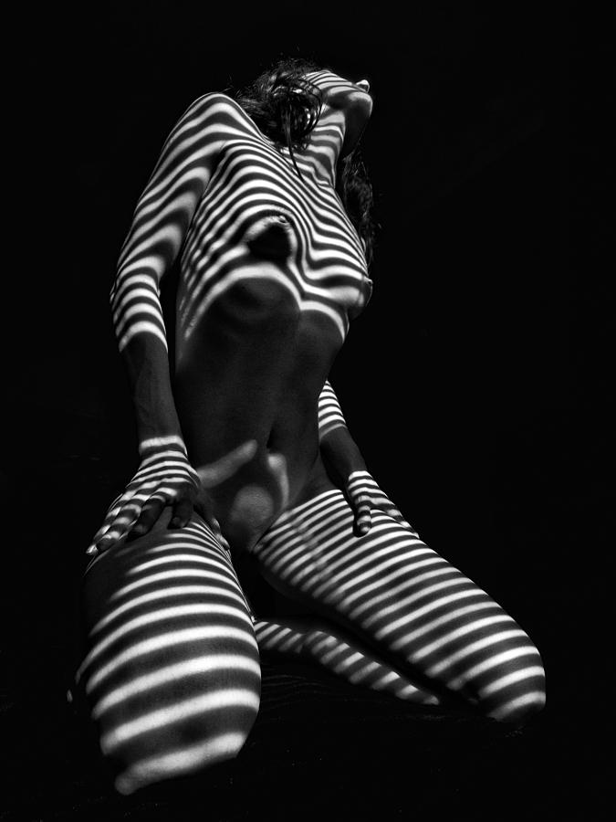  2451 Abstract BW Kneeling Nude Zebra Woman  Photograph by Chris Maher