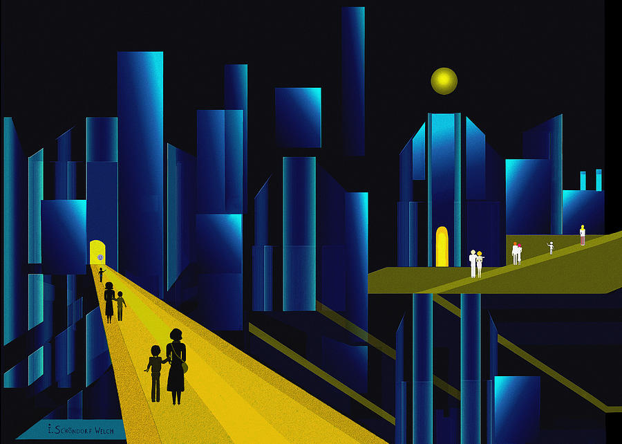   955 -  Moonlit City    #955 Painting by Irmgard Schoendorf Welch