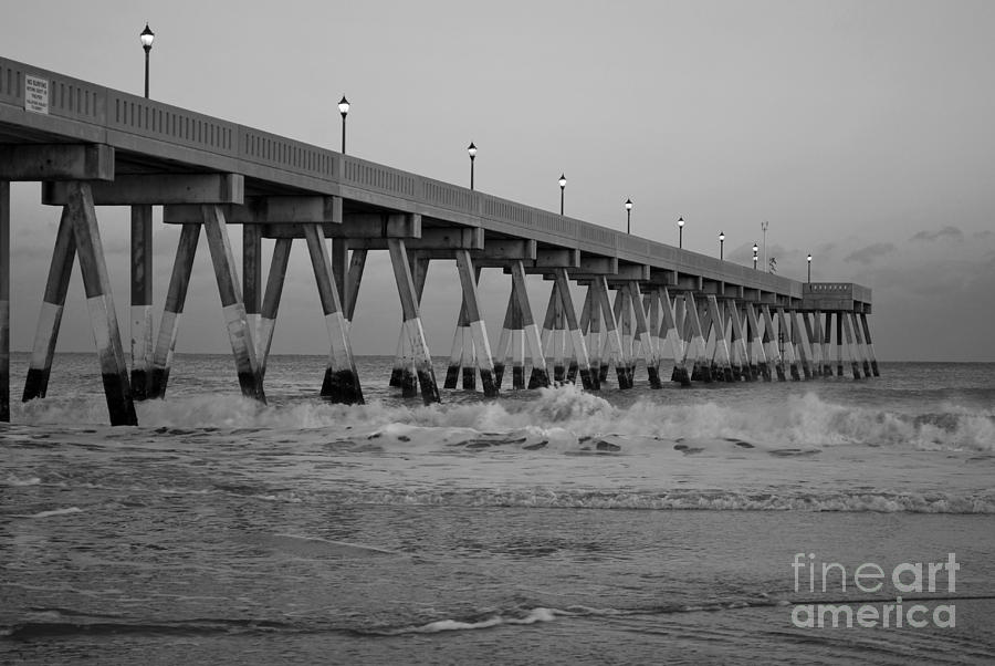  A Black And White of Johnnie Mercers Pier at Daybreak Photograph by Bob Sample