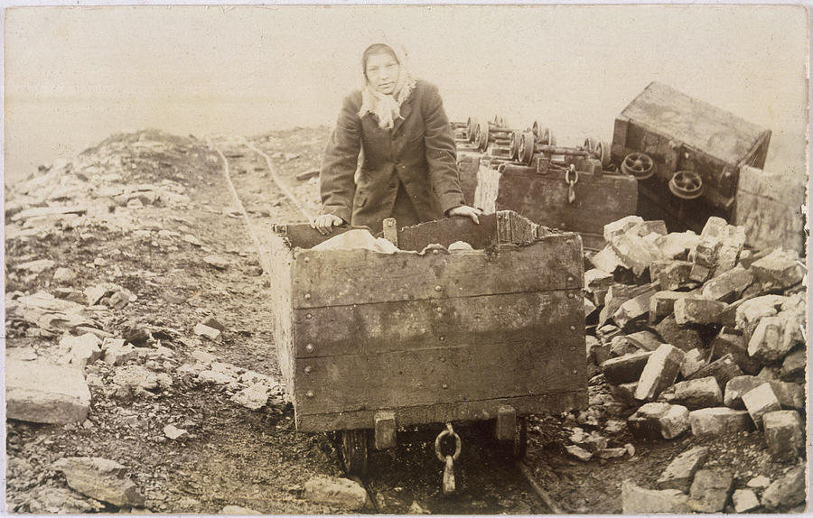 Colliery Photograph -  A Colliery Girl Pushing  Wagons by Mary Evans Picture Library