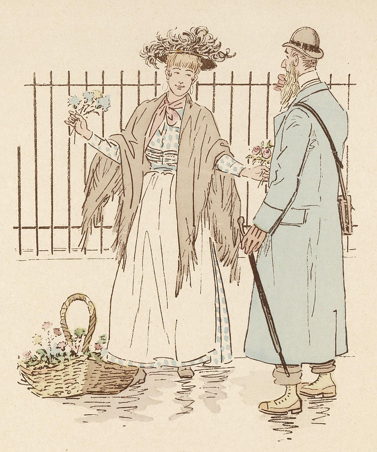 London Drawing -  A London Flower Girl Sells A  Posy by Mary Evans Picture Library