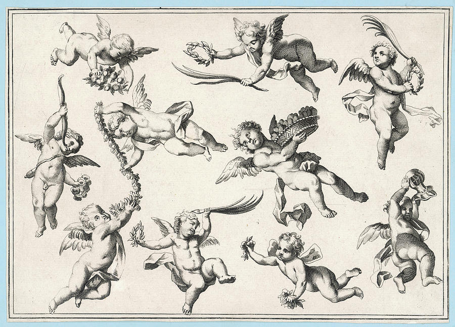 A Selection Of Cherubs In Various Drawing by Mary Evans Picture Library