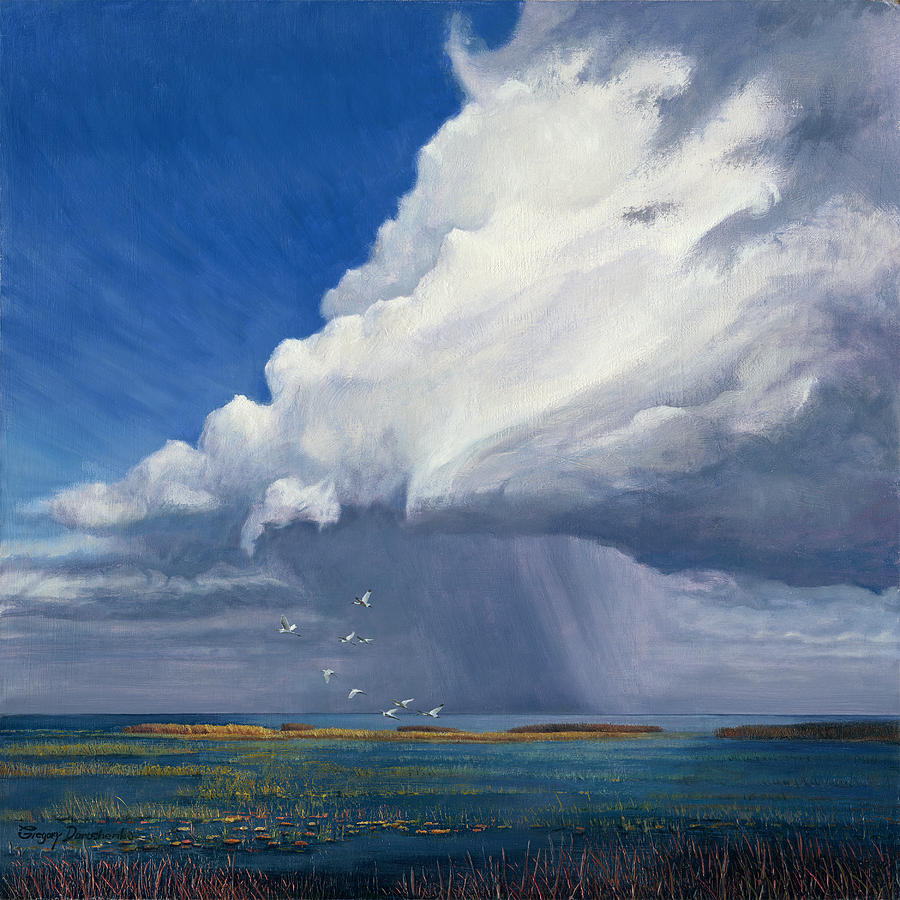  A thundershower sweeps across Lake Okeechobee #2 Painting by Gregory Doroshenko