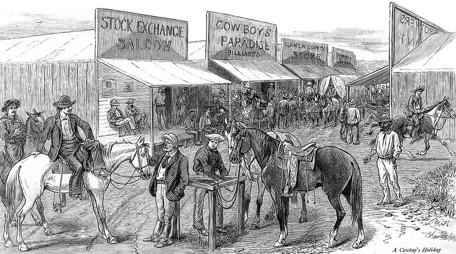 A Town In Texas Cattle Country Drawing by Illustrated London News Ltd ...