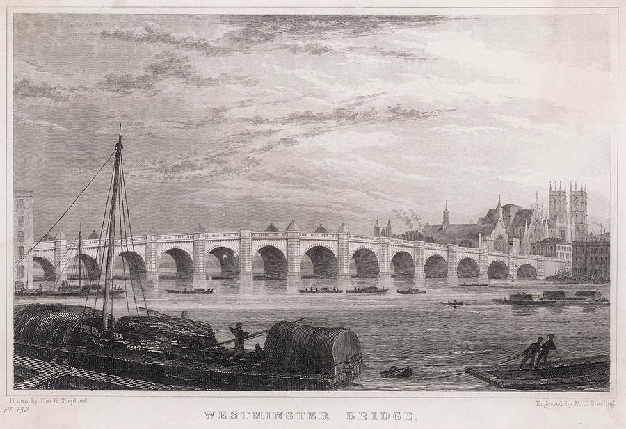 A View Of The Old Bridge, Showing Drawing by Mary Evans Picture Library ...