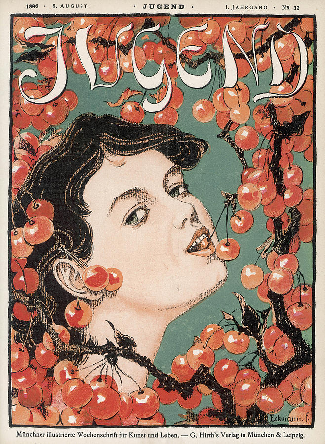 A Woman Eating Cherries Straight Drawing By Mary Evans Picture Library