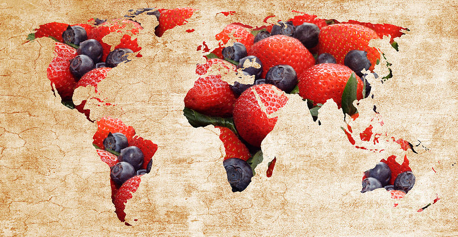  Abstract World Map - Berries And Cream - Tan Photograph by Andee Design