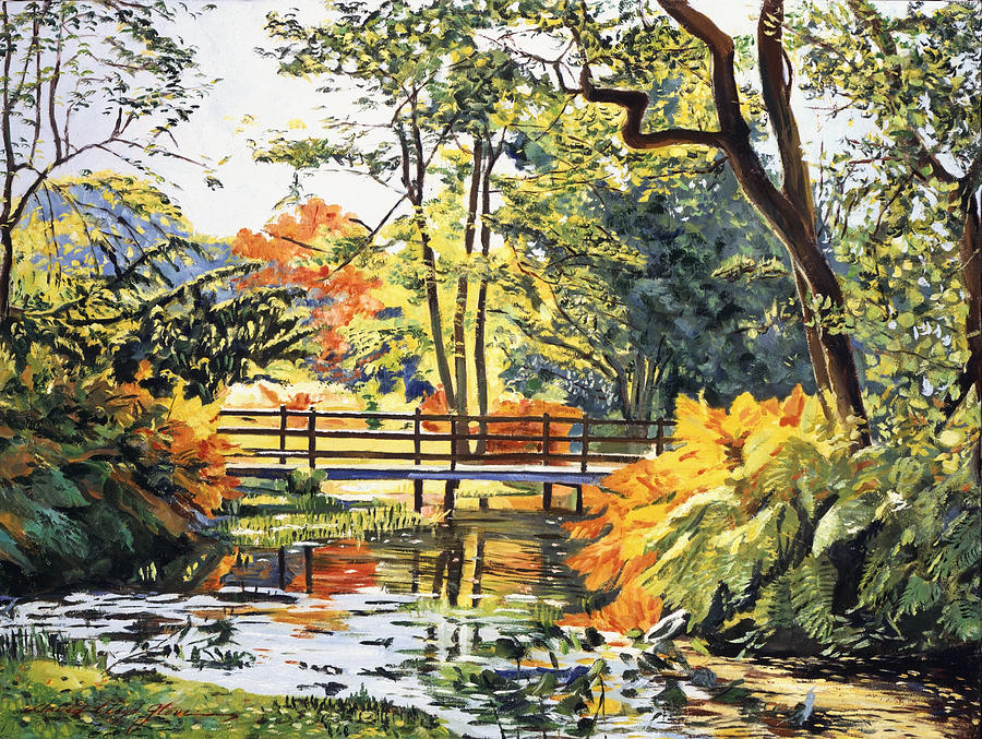 Tree Painting -  Autumn Water Bridge by David Lloyd Glover