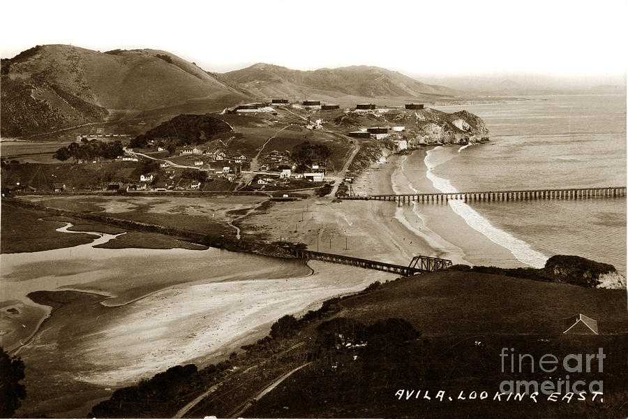 Pier Photograph -  Avila Beach Looking east San Luis Bay California circa 1920 by Monterey County Historical Society