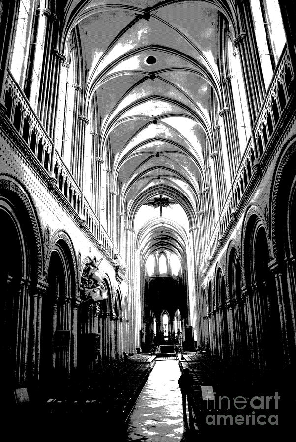  Bayeaux Cathedral Interior BW Photograph by Jacqueline M Lewis