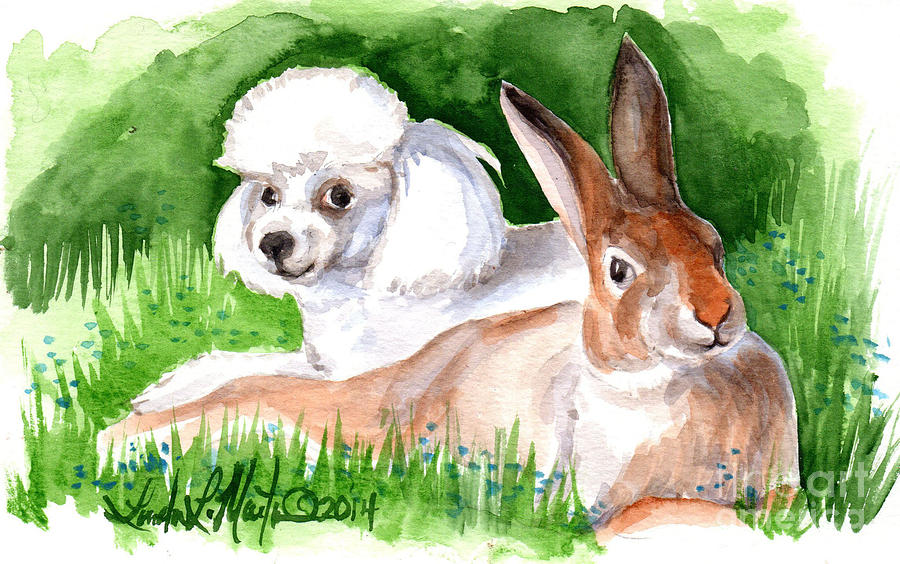 Poodle Painting -  Best Friends by Linda L Martin