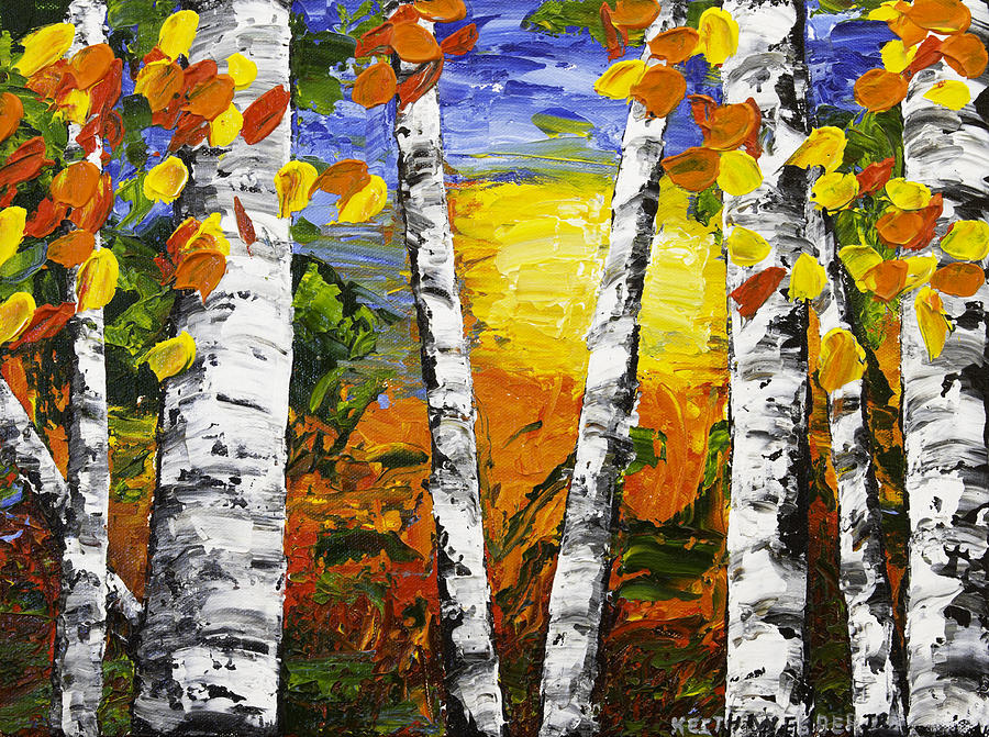  Birch Trees In Fall Pallete Knife Painting Painting by Keith Webber Jr