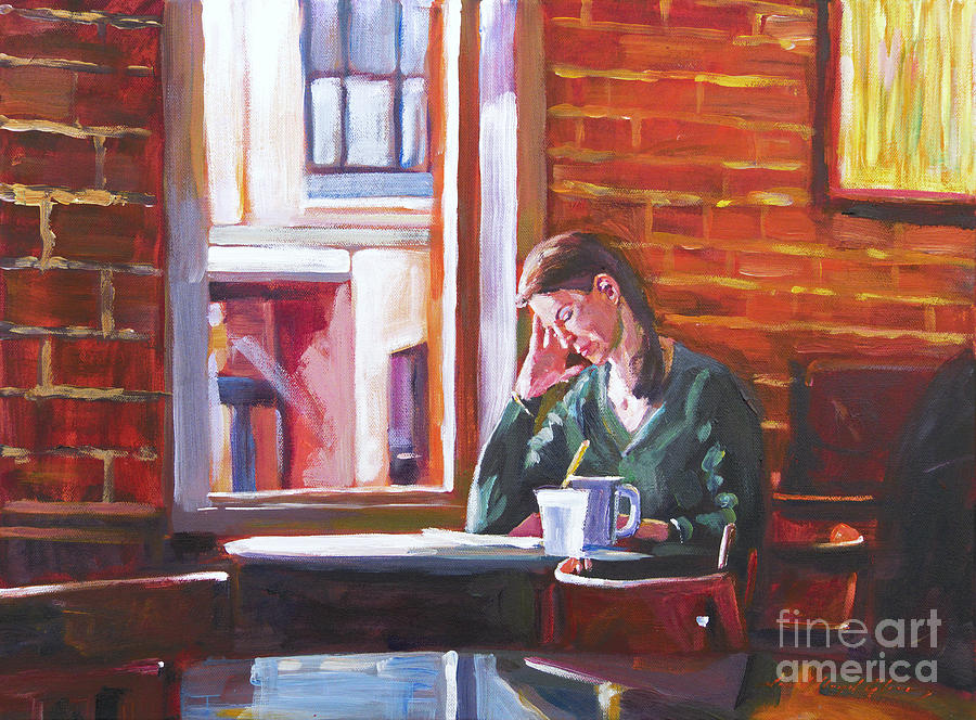 Coffee Painting -  Bistro Student by David Lloyd Glover