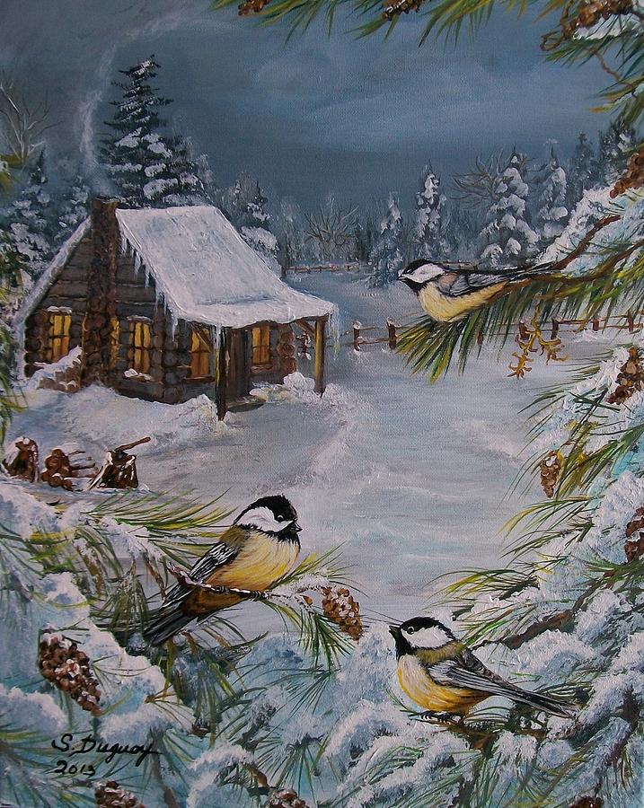  Black Capped   Chickadees  Painting by Sharon Duguay