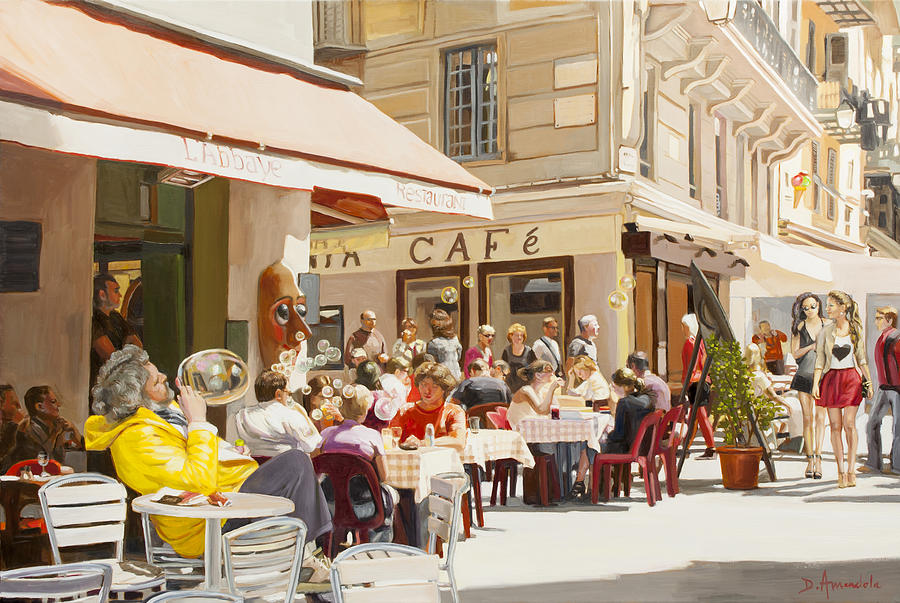  Blowing Bubbles At The Cafe Terrace  Painting by Dominique Amendola