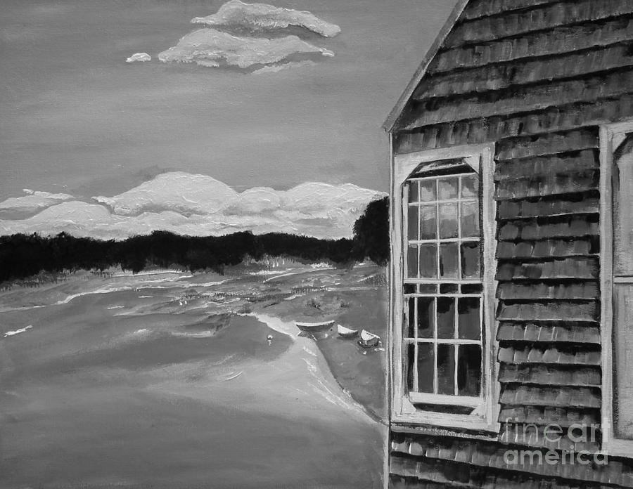  Boathouse - On the Maine Seashore - Black and White Painting by Jan Dappen