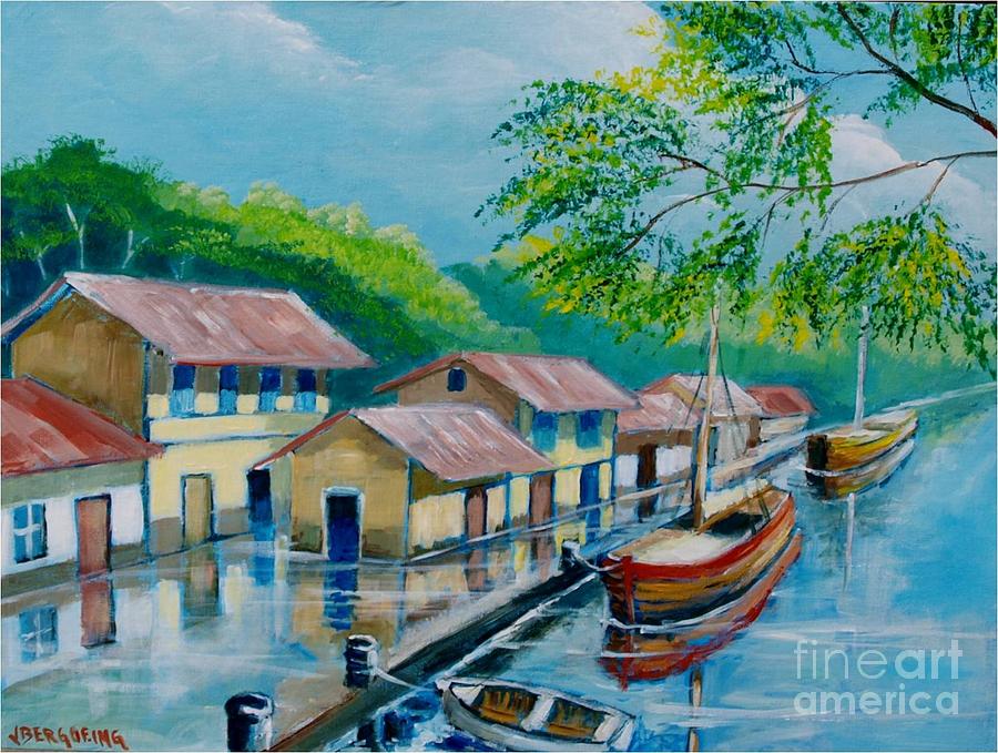  Botes en el rio Painting by Jean Pierre Bergoeing