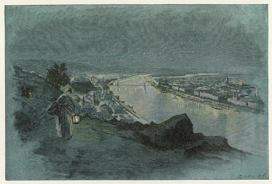 Budapest View Of The River By Night Drawing by Mary Evans Picture ...