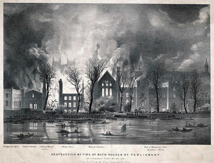 Westminster Drawing -  Burning Of The Houses Of  Parliament by Mary Evans Picture Library