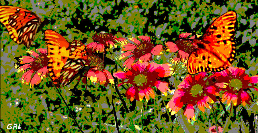  Butterflies And Wildflowers Florida Contemporary Digital Art Painting by G Linsenmayer