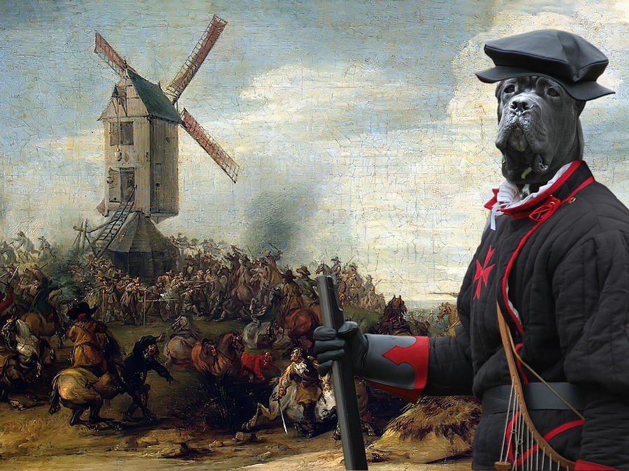  Cane Corso Art Canvas Print - Battle by the Windmill Painting by Sandra Sij