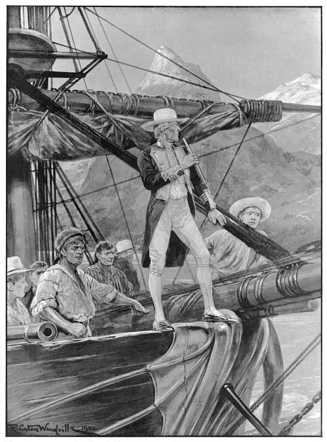Telescope Drawing -  Captain Cook Is The First  European by  Illustrated London News Ltd/Mar