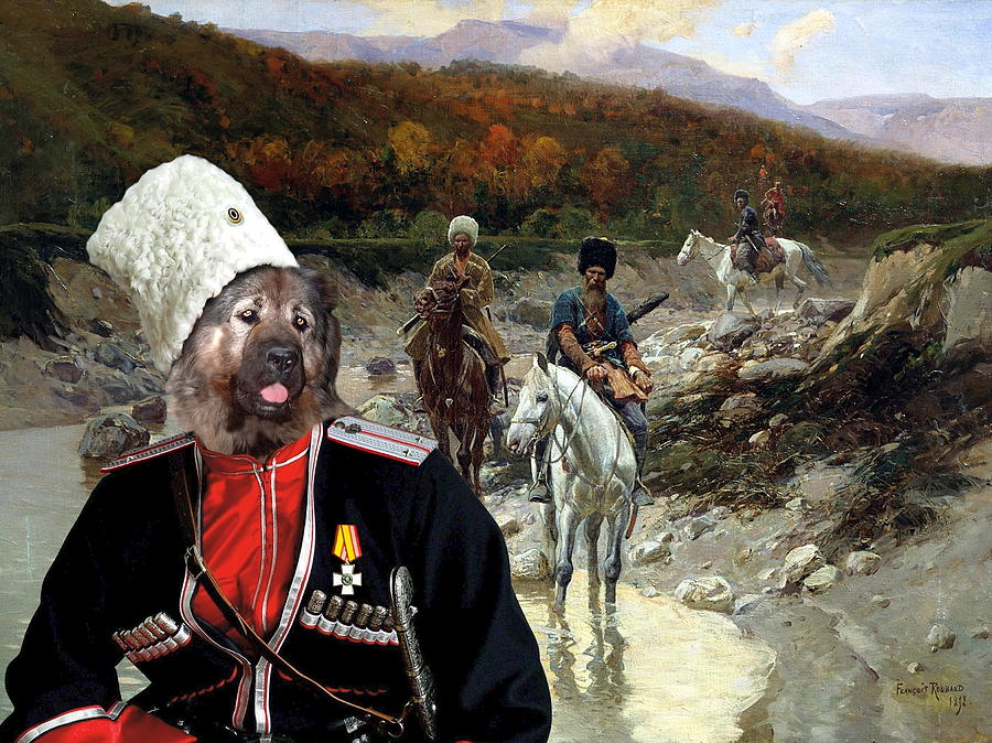  Caucasian Shepherd Dog - Caucasian Ovcharka Art Canvas Print - Cossack patrol Painting by Sandra Sij