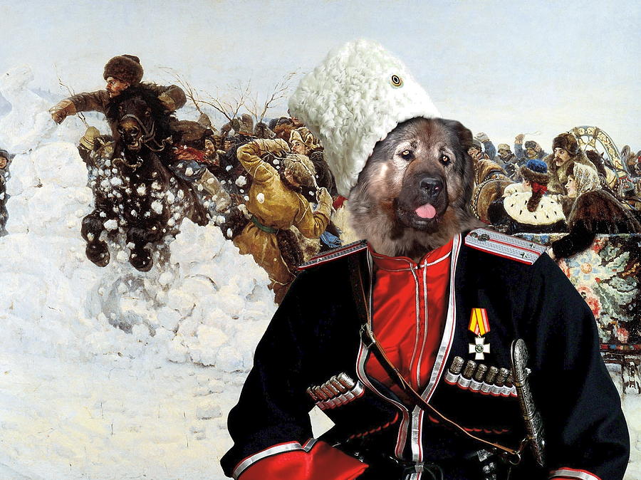  Caucasian Shepherd Dog - Caucasian Ovcharka Art Canvas Print - Entertainment Cossack Painting by Sandra Sij