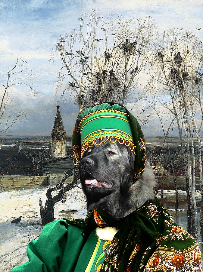  Caucasian Shepherd Dog - Caucasian Ovcharka Art Canvas Print -The Winter Landscape Painting by Sandra Sij