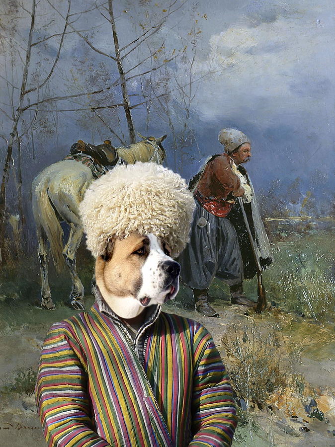  Central Asian Shepherd Dog Art Canvas Print - Cossack patrol  Painting by Sandra Sij