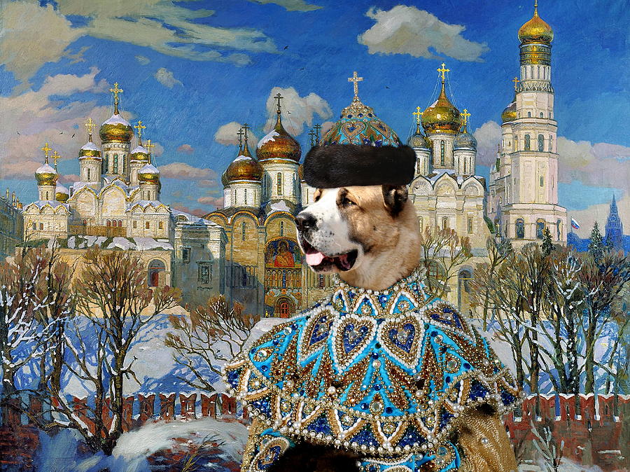 Central Asian Shepherd Dog Art Canvas Print - Emperor With Golden Church Painting
