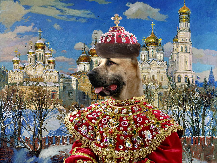  Central Asian Shepherd Dog Art Canvas Print - Empress with Golden Church Painting by Sandra Sij