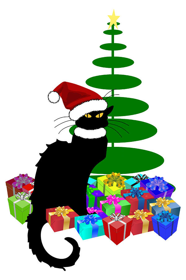 Christmas Digital Art -  Christmas Le Chat Noir With Santa Hat #3 by Gravityx9   Designs
