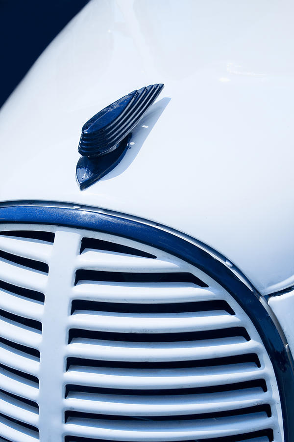  Classic White and Blue Ford Pickup Hood Ornament Photograph by Kathy Clark